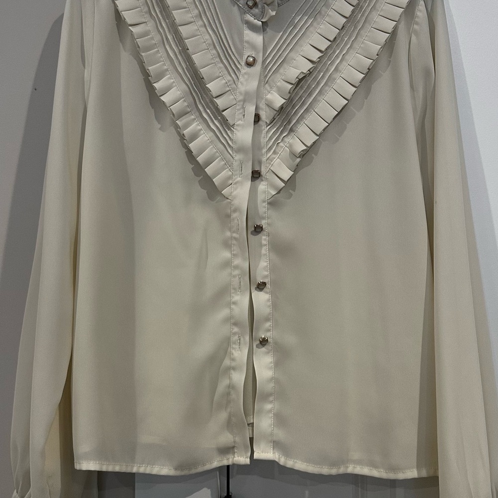 Elegant Cream Ruffled Blouse